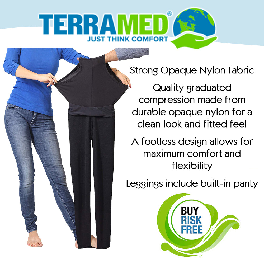  Terramed Just Think Comfort Extra Firm Footless Graduated  Compression Microfiber Leggings Opaque Tights for Women (20-30 mmHg) with  Control Top (Medium) Black : Health & Household