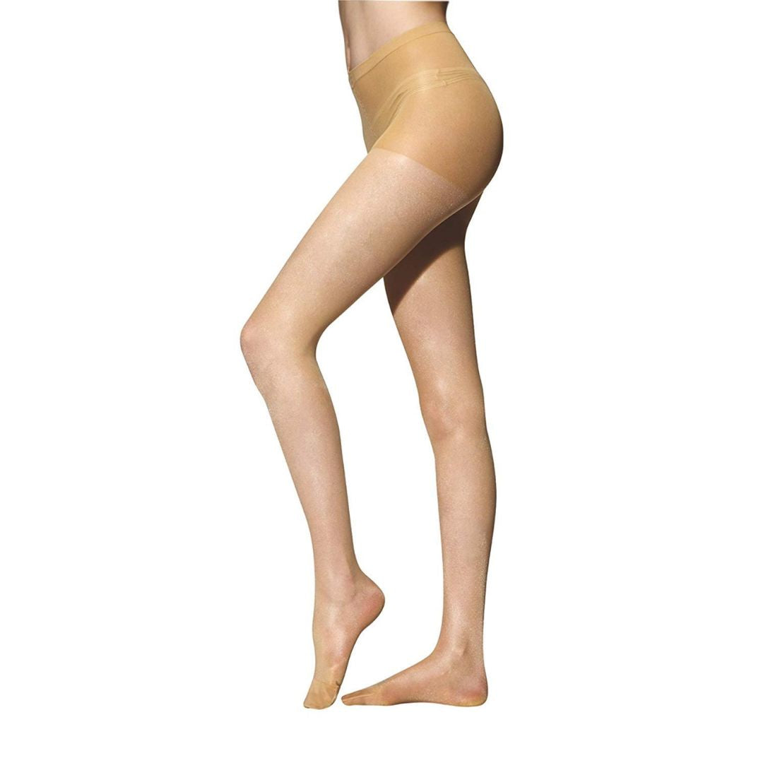 Modelling tights with a high waist top and graduated compression